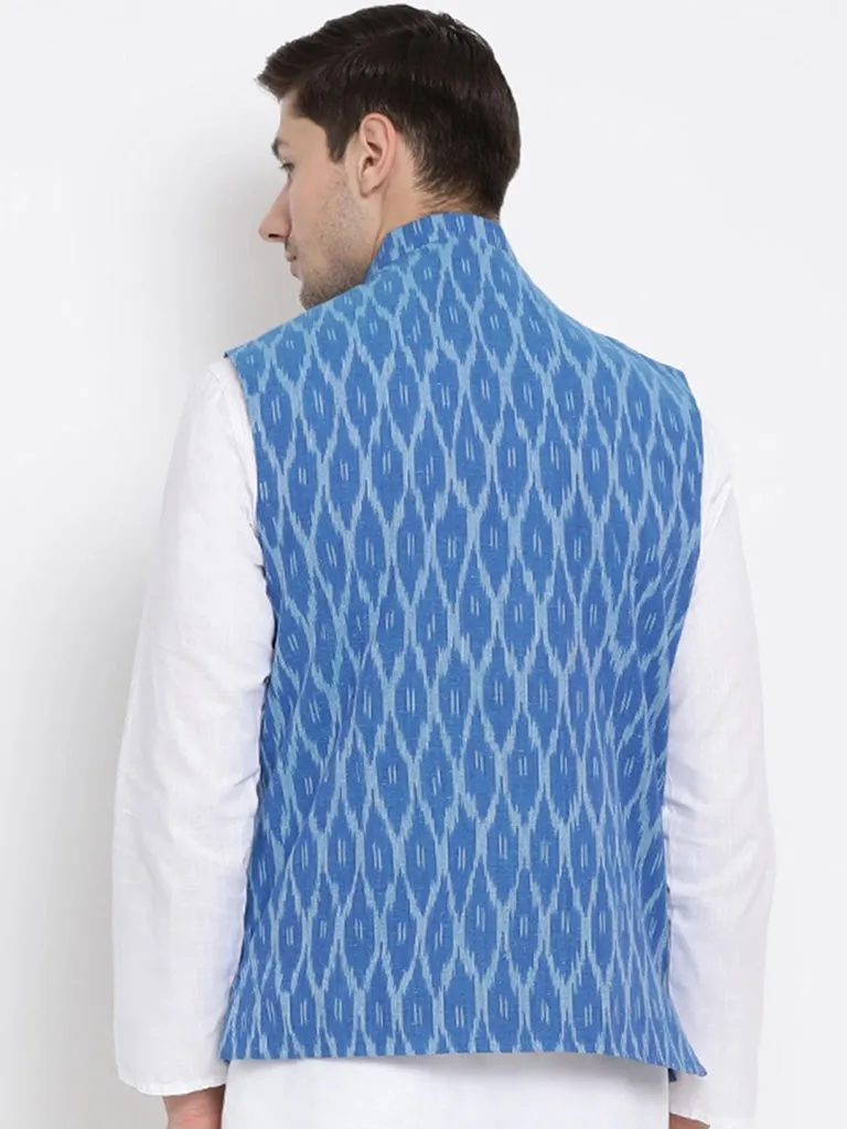 VASTRAMAY Men's Blue Cotton Ethnic Jacket