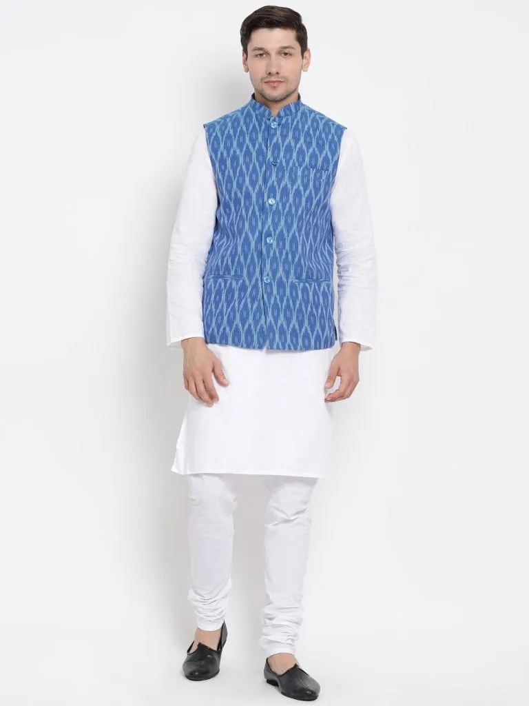 VASTRAMAY Men's Blue Cotton Ethnic Jacket