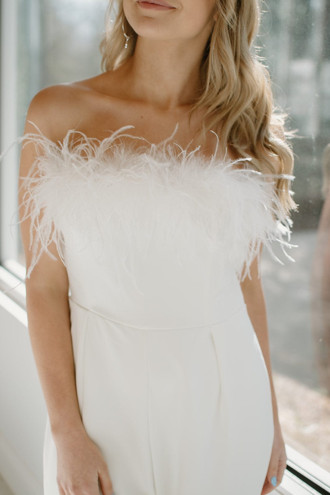 White Feather Trim Jumpsuit