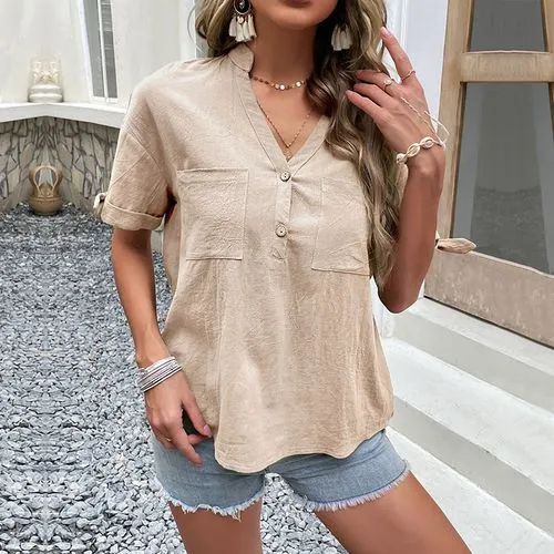 Women's Blouse Short Sleeve T-shirts Casual Classic Style Solid Color