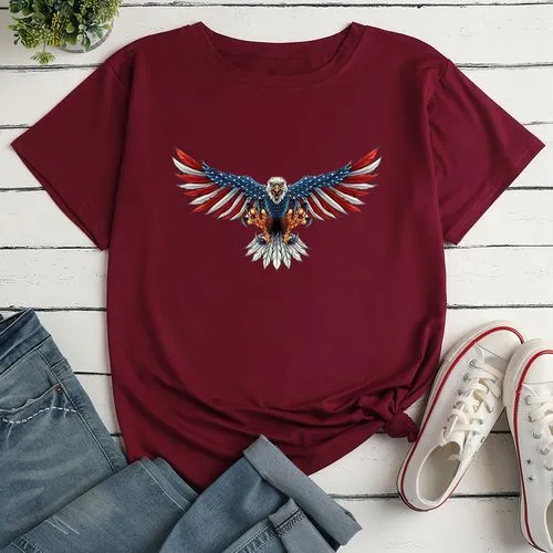 Women's T-shirt Short Sleeve T-shirts Printing Fashion American Flag Eagle