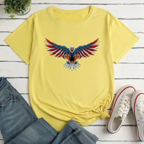 Women's T-shirt Short Sleeve T-shirts Printing Fashion American Flag Eagle