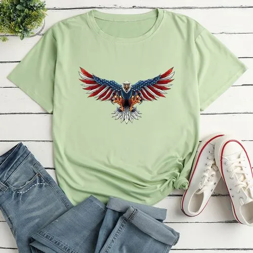 Women's T-shirt Short Sleeve T-shirts Printing Fashion American Flag Eagle