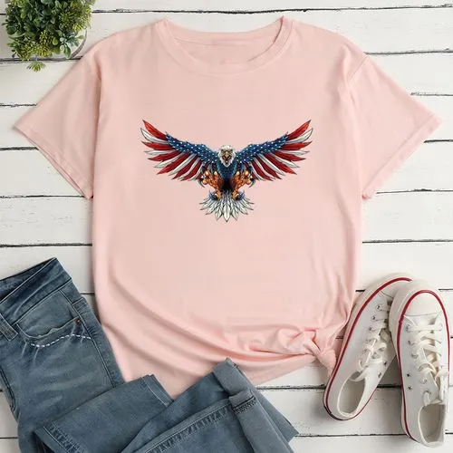 Women's T-shirt Short Sleeve T-shirts Printing Fashion American Flag Eagle