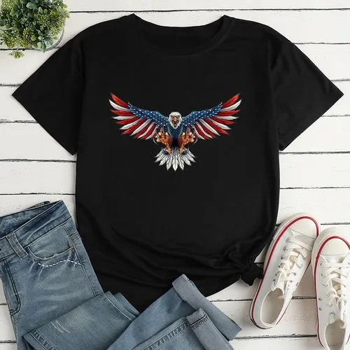 Women's T-shirt Short Sleeve T-shirts Printing Fashion American Flag Eagle