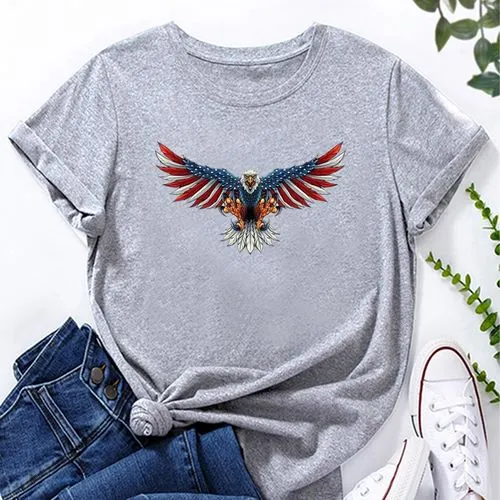 Women's T-shirt Short Sleeve T-shirts Printing Fashion American Flag Eagle