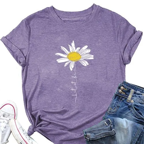 Women's T-shirt Short Sleeve T-Shirts Printing Streetwear Daisy