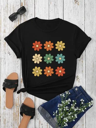 Women's T-shirt Short Sleeve T-Shirts Round Casual Flower