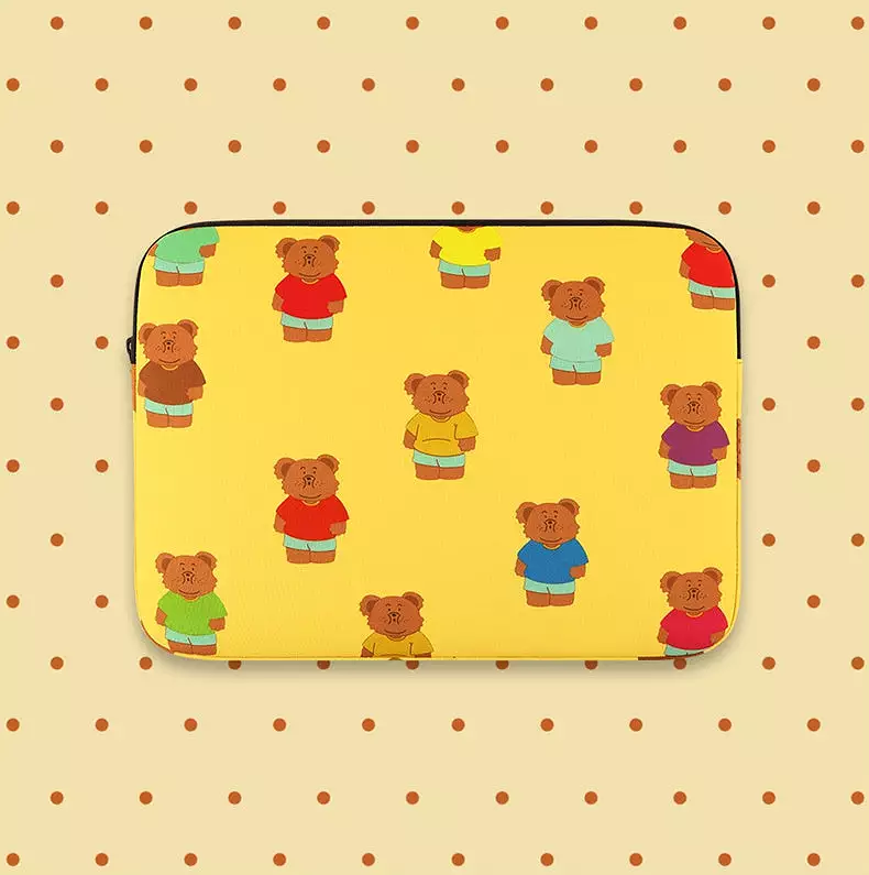 Yellow Bear Graphic Laptop Sleeves 13 15 inch Cases Protective Covers Handbags Square Pouches Designer Artist Prints Cute School