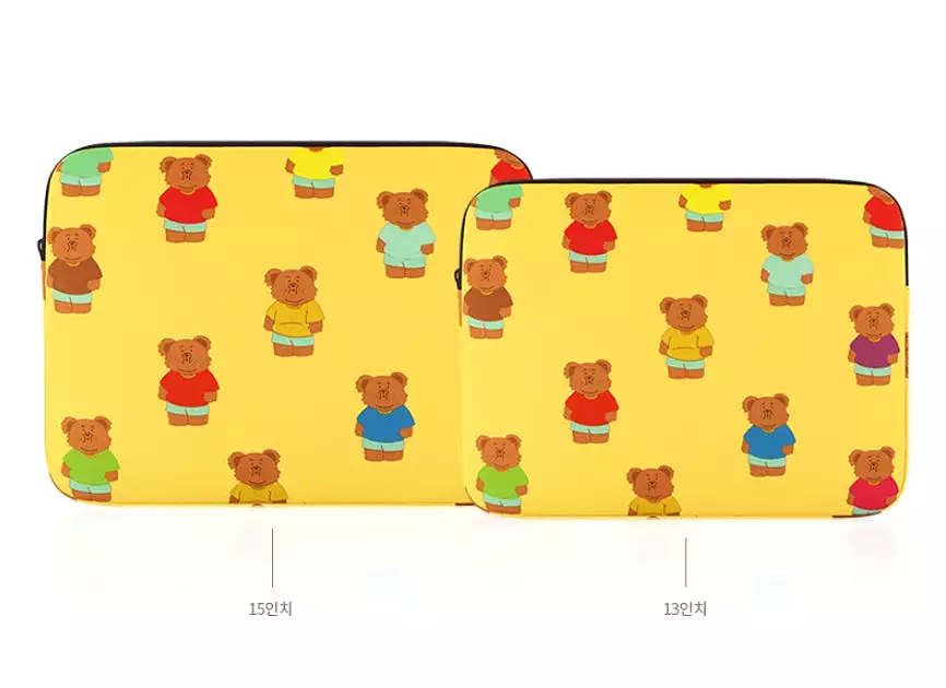 Yellow Bear Graphic Laptop Sleeves 13 15 inch Cases Protective Covers Handbags Square Pouches Designer Artist Prints Cute School