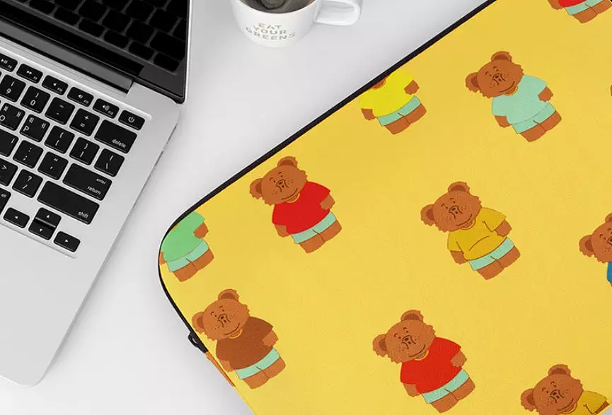 Yellow Bear Graphic Laptop Sleeves 13 15 inch Cases Protective Covers Handbags Square Pouches Designer Artist Prints Cute School